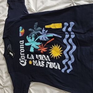 Corona Navy T-Shirt with Tropical Graphic